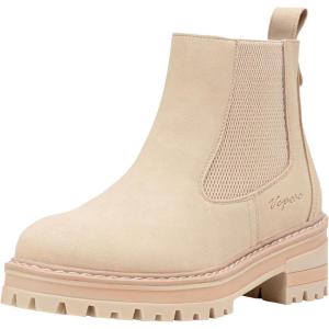imageVepose Womens Chelsea Ankle Boots Lug Sole Fashion Elastic Short Pull on 9608 BootiesBeigechelsea 9608