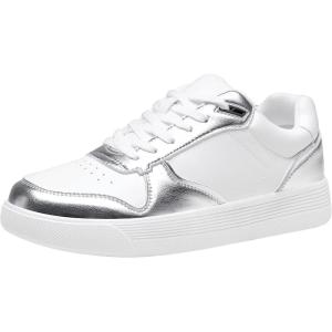 imageVepose Womens Fashion Sneakers Lace up Casual Sneakers with Arch Support 8001  Tennis Walking Dress Shoes for LadyLaces Sneaker8001white Silver