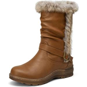 imageVepose Womens Winter Snow Boots Fur Mid Calf Warm Suede Fuzzy ShoesMid Calf960brown Pu
