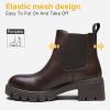 imageVepose Womens 936 Chelsea Ankle Boots Platform Lug Sole Elastic Slip on BootiesBrownclassic936