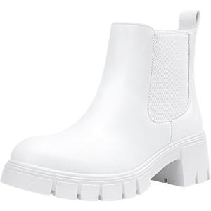 imageVepose Womens 936 Chelsea Ankle Boots Platform Lug Sole Elastic Slip on BootiesAllwhiteclassic936