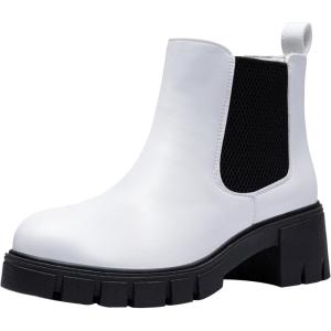 imageVepose Womens 936 Chelsea Ankle Boots Platform Lug Sole Elastic Slip on BootiesWhiteclassic936