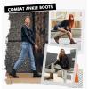 imageVepose Womens Combat Ankle Boots Lace up Comfortable Booties Low HeelCognac Knitting927