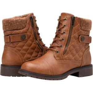 imageVepose Womens Combat Ankle Boots Lace up Comfortable Booties Low HeelBrown Knitting927