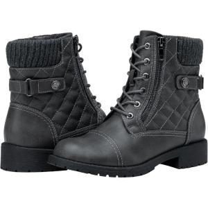 imageVepose Womens Combat Ankle Boots Lace up Comfortable Booties Low HeelGrey Knitting927