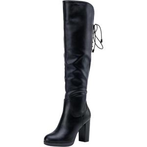 imageVepose Womens Thigh High Black Over The Knee Boots Tall Suede Knee High 996 BootBlackpuimitation Grain997