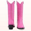 imageVepose 9803 Cowboy Boots Women Cowgirl Embroided Western Pull on Pointed Toe MidCalf Chunky Heel Boots with Inside ZipperPinkwestern9803