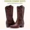 imageVepose 9803 Cowboy Boots Women Cowgirl Embroided Western Pull on Pointed Toe MidCalf Chunky Heel Boots with Inside ZipperWhiskywestern9803