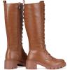 imageVepose Womens 953 Lace Platform Combat Knee High Boots with Comfort Chunky HeelBrown Pu