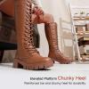 imageVepose Womens 953 Lace Platform Combat Knee High Boots with Comfort Chunky HeelBrown Pu
