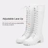 imageVepose Womens 953 Lace Platform Combat Knee High Boots with Comfort Chunky HeelWhite
