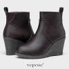 imageVepose Womens 9679 Low Wedge Boots Comfortable Ankle Booties with Inside ZipperWedge Ankle Boots9679 Brown