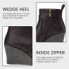 imageVepose Womens 9679 Low Wedge Boots Comfortable Ankle Booties with Inside ZipperWedge Ankle Boots9679 Brown