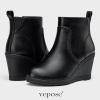 imageVepose Womens 9679 Low Wedge Boots Comfortable Ankle Booties with Inside ZipperWedge Ankle Boots9679black