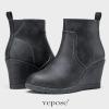 imageVepose Womens 9679 Low Wedge Boots Comfortable Ankle Booties with Inside ZipperWedge Ankle Boots9679grey