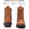 imageVepose Womens Ankle Boots Combat Lace up Booties with Inside ZipperBrown