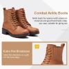 imageVepose Womens Ankle Boots Combat Lace up Booties with Inside ZipperBrown