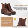 imageVepose Womens Ankle Boots Combat Lace up Booties with Inside ZipperCognac