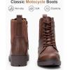 imageVepose Womens Ankle Boots Combat Lace up Booties with Inside ZipperCognac