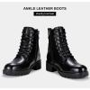 imageVepose Womens Ankle Boots Combat Lace up Booties with Inside ZipperLeather Black