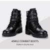 imageVepose Womens Ankle Boots Combat Lace up Booties with Inside ZipperLeather Moto Black