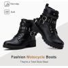imageVepose Womens Ankle Boots Combat Lace up Booties with Inside ZipperMoto Black