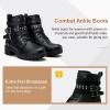 imageVepose Womens Ankle Boots Combat Lace up Booties with Inside ZipperMoto Black