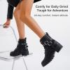 imageVepose Womens Ankle Boots Combat Lace up Booties with Inside ZipperMoto Black