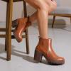 imageVepose Womens Ankle Chunky Heeled Boots Platform Chelsea Retro Short 999 Booties with ZipperBrown