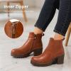imageVepose Womens Ankle Chunky Heeled Boots Platform Chelsea Retro Short 999 Booties with ZipperBrown