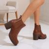 imageVepose Womens Ankle Chunky Heeled Boots Platform Chelsea Retro Short 999 Booties with ZipperCognac