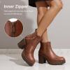 imageVepose Womens Ankle Chunky Heeled Boots Platform Chelsea Retro Short 999 Booties with ZipperCognac