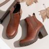 imageVepose Womens Ankle Chunky Heeled Boots Platform Chelsea Retro Short 999 Booties with ZipperCognac