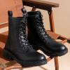imageVepose Womens Combat Ankle Black Flat Boots Military Fashion 925 Booties Inner ZipperBlack