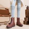 imageVepose Womens Combat Ankle Black Flat Boots Military Fashion 925 Booties Inner ZipperCognac