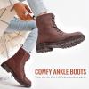 imageVepose Womens Combat Ankle Black Flat Boots Military Fashion 925 Booties Inner ZipperCognac