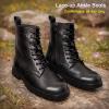 imageVepose Womens Combat Ankle Black Flat Boots Military Fashion 925 Booties Inner ZipperLeather Black