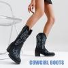 imageVepose Womens Cowboy Mid Calf Boots Cowgirl Western Embroidered Chunky Low Heel 9800 Boots with ZipperBlackmodern Cowboy