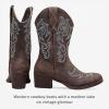 imageVepose Womens Cowboy Mid Calf Boots Cowgirl Western Embroidered Chunky Low Heel 9800 Boots with ZipperDark Brownmodern Cowboy