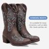 imageVepose Womens Cowboy Mid Calf Boots Cowgirl Western Embroidered Chunky Low Heel 9800 Boots with ZipperDark Brownmodern Cowboy