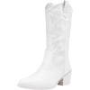imageVepose 9803 Cowboy Boots Women Cowgirl Embroided Western Pull on Pointed Toe MidCalf Chunky Heel Boots with Inside ZipperWhitewestern9803