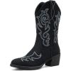 imageVepose Womens Cowboy Mid Calf Boots Cowgirl Western Embroidered Chunky Low Heel 9800 Boots with ZipperBlackmodern Cowboy