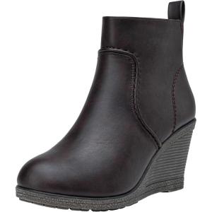imageVepose Womens 9679 Low Wedge Boots Comfortable Ankle Booties with Inside ZipperWedge Ankle Boots9679 Brown