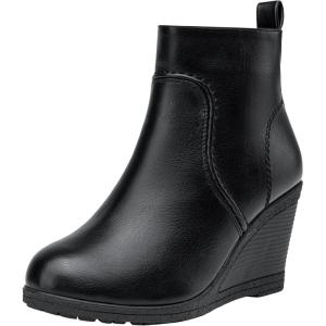 imageVepose Womens 9679 Low Wedge Boots Comfortable Ankle Booties with Inside ZipperWedge Ankle Boots9679black