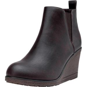imageVepose Womens 9679 Low Wedge Boots Comfortable Ankle Booties with Inside ZipperWedge Chelsea9678 Brown