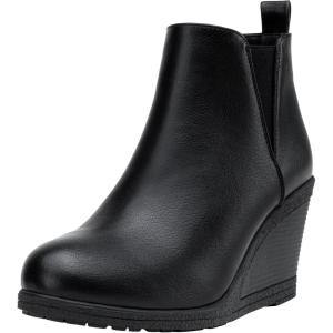 imageVepose Womens 9679 Low Wedge Boots Comfortable Ankle Booties with Inside ZipperWedge Chelsea9678black