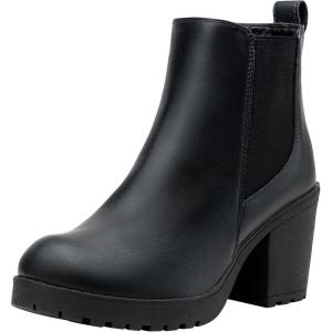 imageVepose Womens Ankle Chunky Heeled Boots Platform Chelsea Retro Short 999 Booties with ZipperBlack