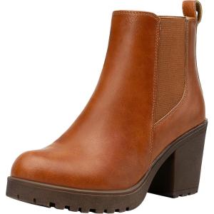 imageVepose Womens Ankle Chunky Heeled Boots Platform Chelsea Retro Short 999 Booties with ZipperBrown