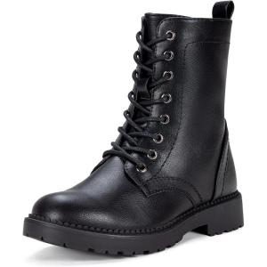 imageVepose Womens Combat Ankle Black Flat Boots Military Fashion 925 Booties Inner ZipperBlack Pu