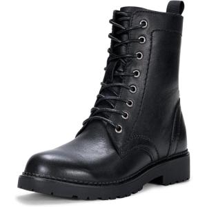 imageVepose Womens Combat Ankle Black Flat Boots Military Fashion 925 Booties Inner ZipperLeather Black